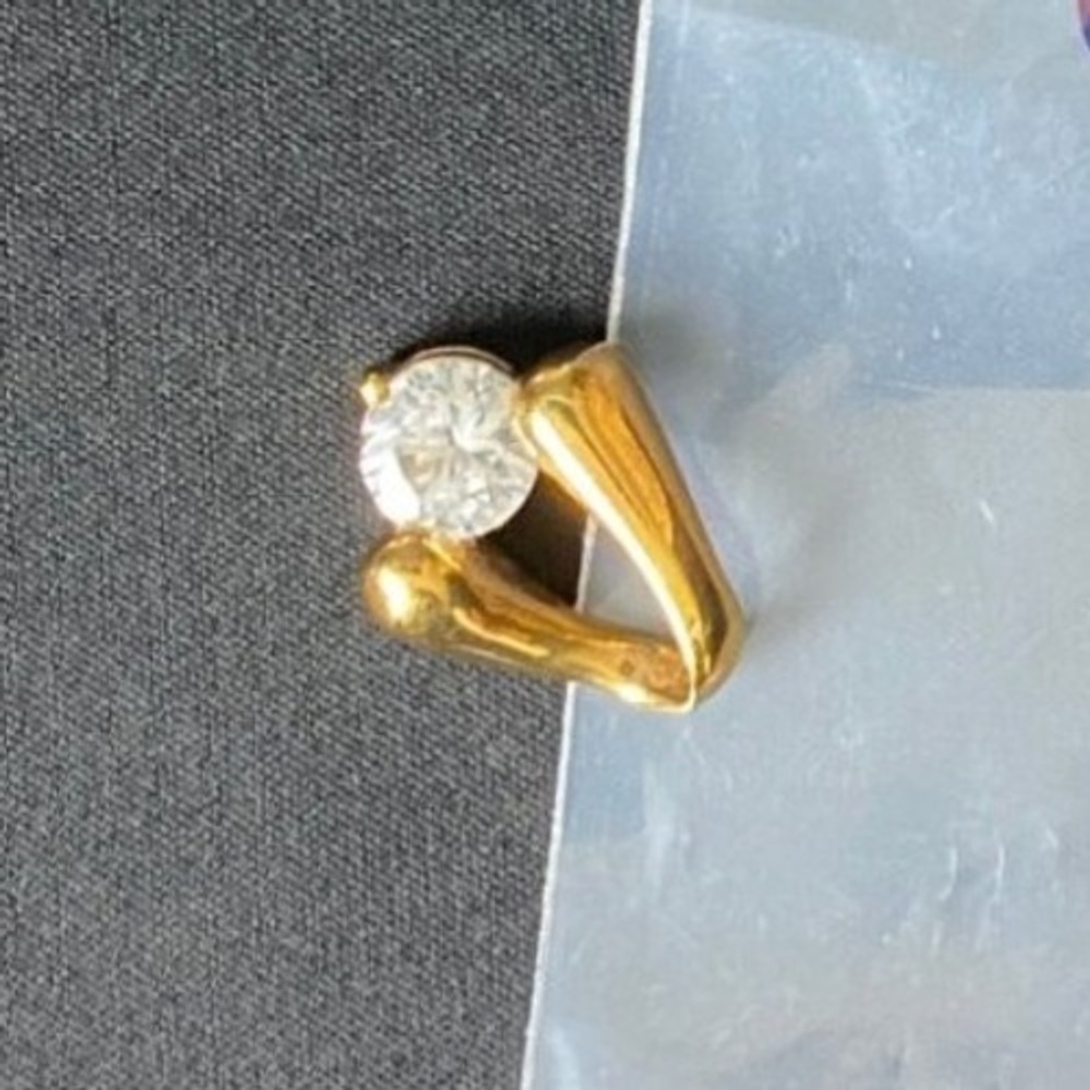 Gold Tone Abstract Slide Pendant with Round CZ Stone